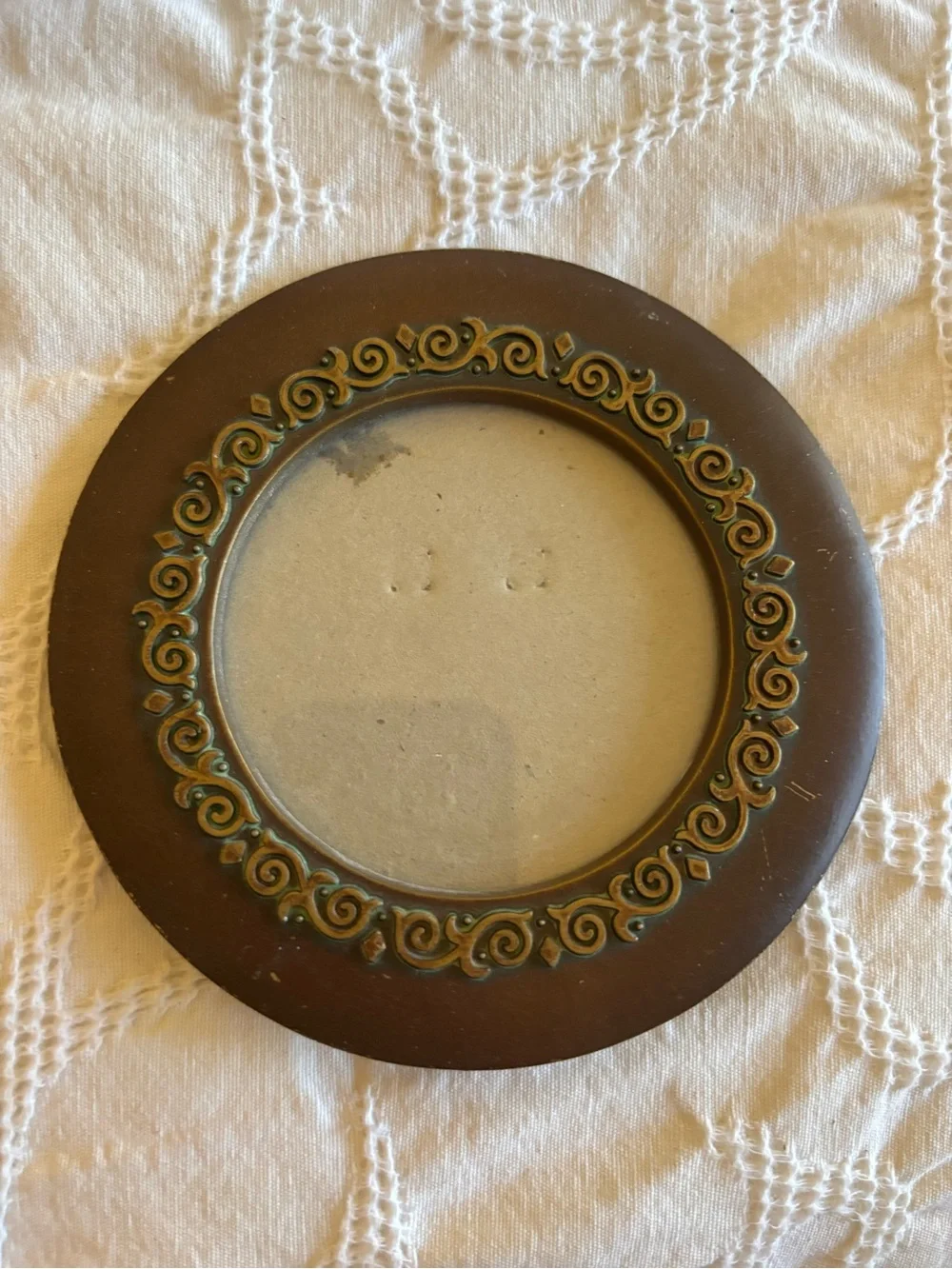 Decorative Round Brown Accent Frame with Ornate Gold Trim 3 1/2x 3 1/2